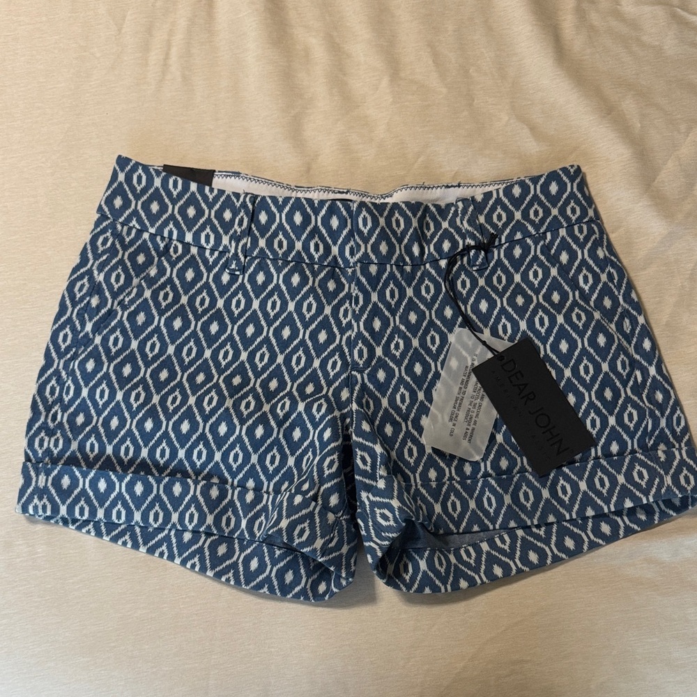 Dear John Navy Diamond Pattern High Waist Shorts
